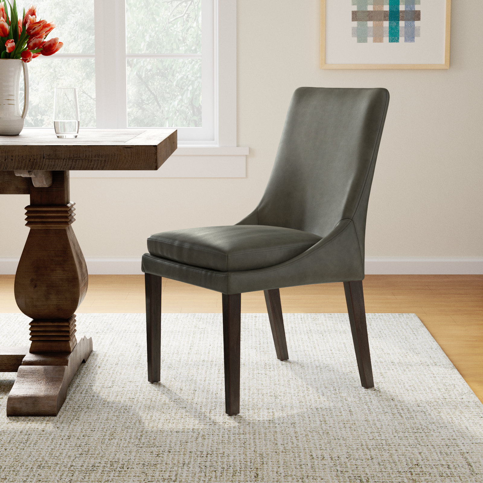Niara Genuine Leather Parsons Dining Chair, Copley Slate Faux Leather