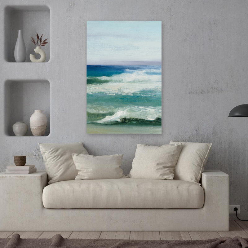 Azur océan III, paysage côtier abstrait bleu Beache, H 36 po x l 24 po