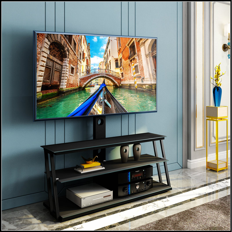 Meuble télé multifonctionnel en verre trempé à angle et à hauteur ajustables