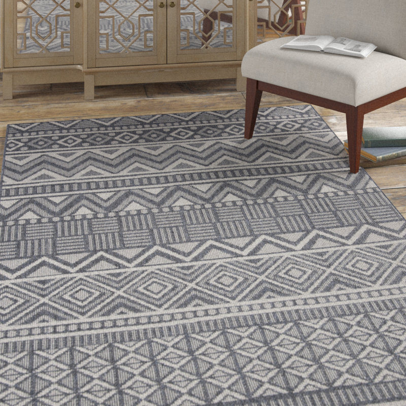 Tapis d'intérieur / extérieur géométrique lavable à la machine Carey Performance, Rectangle 5 pi 3 po x 7 pi 6 po