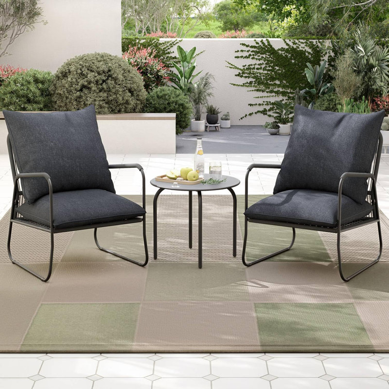 Garden Bistro Set, Breathable Woven PE Rattan Chairs with Coffee Table, Outdoor Patio Furniture Set for Garden, Grey, Grey