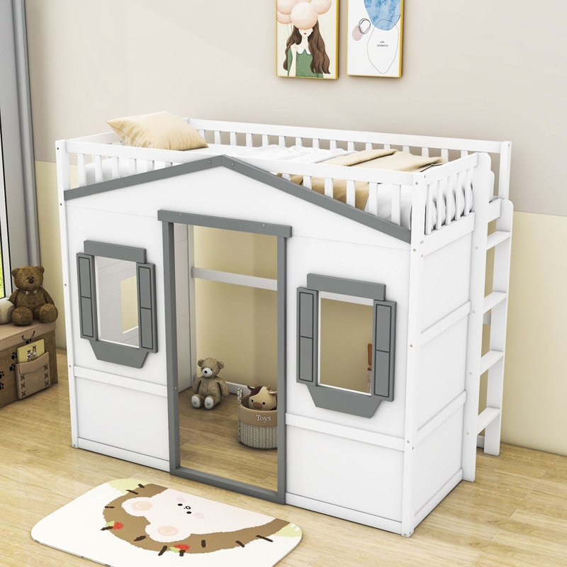Gabriella-Frances Kids Loft Bed with Ladder, Twin, White/Gray
