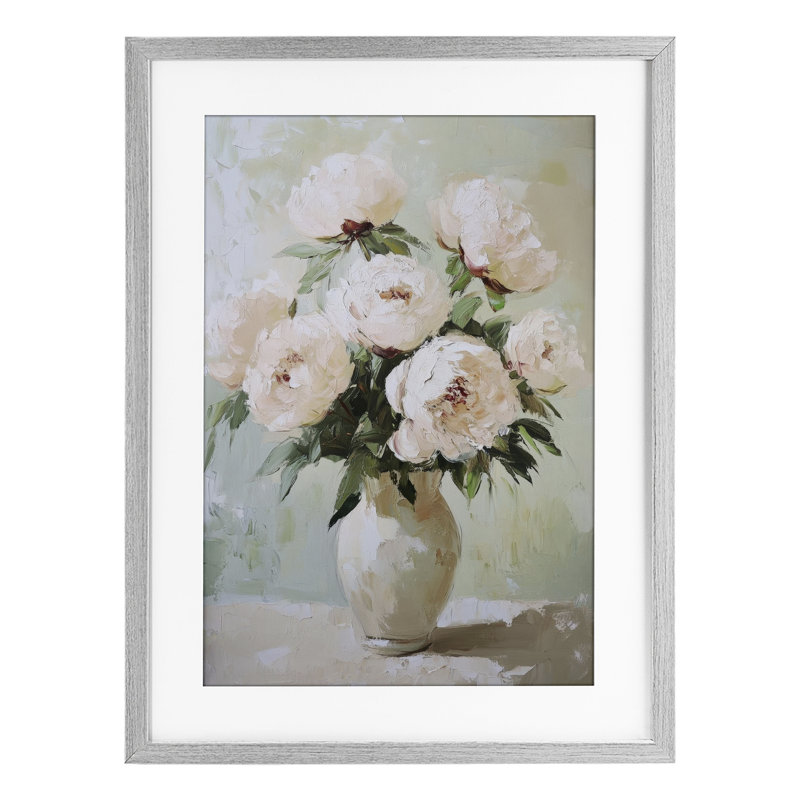 Doux bouquet floral rose, reproduction encadrée sous verre, design par Petal Prints Design, H 20 po x l 14 po, Gris