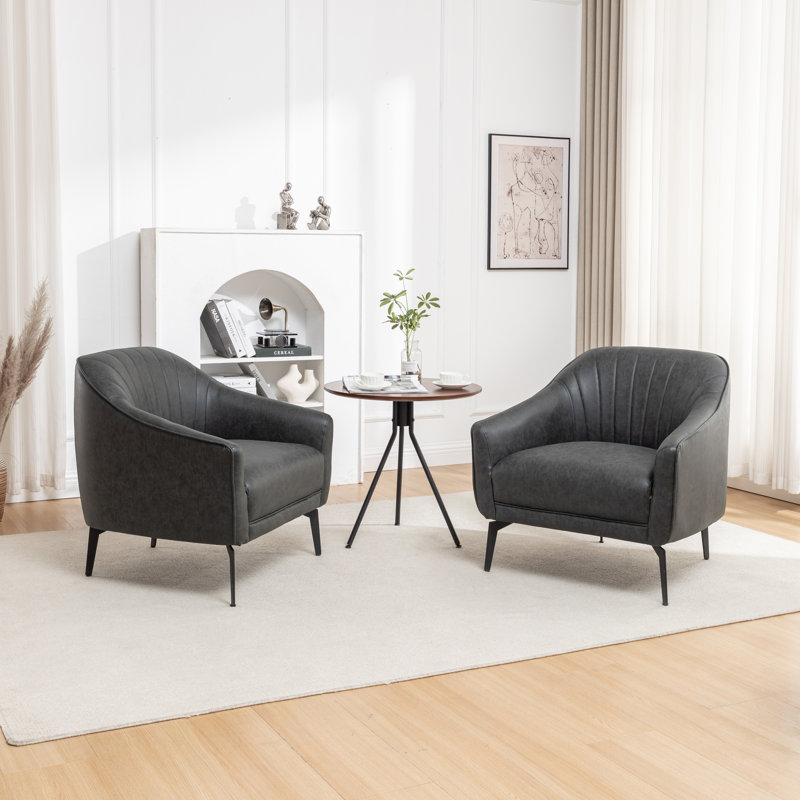 Fauteuil demi-tonneau en simili cuir Ammon, Similicuir noir