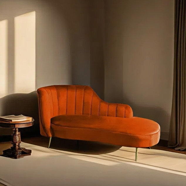 Chaise longue élégante, simple, moderne et créative, Orange, Orienté à gauche (vu de face)
