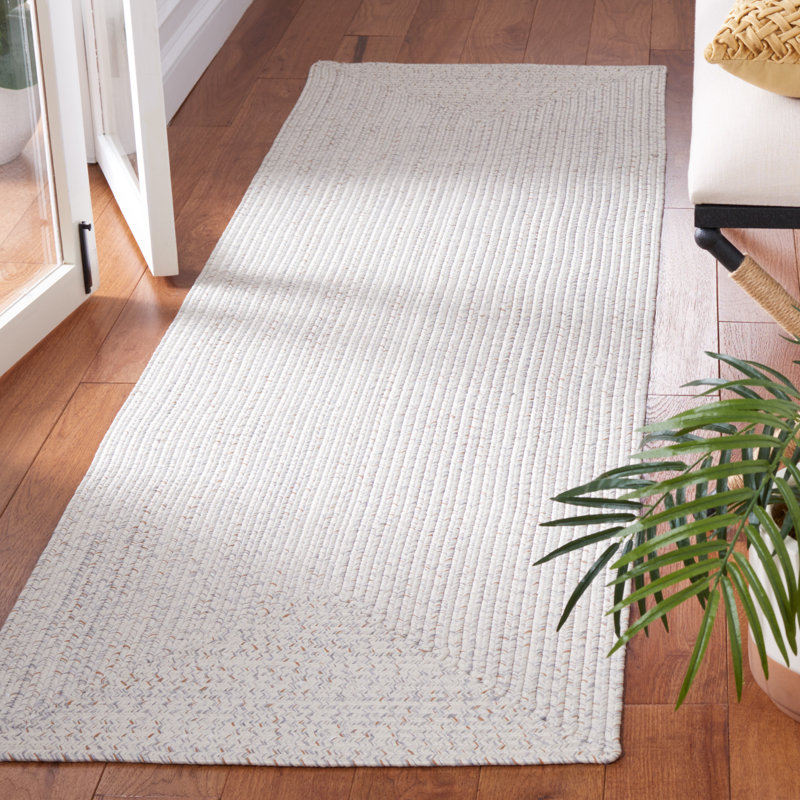 Tapis bleu foncé / ivoire tissé à la main Trombetta, Ivory/Light Grey, Tapis de couloir 2 pi 3 po x 8 pi
