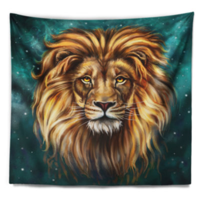 Tête de lion en tapisserie bleue Animal