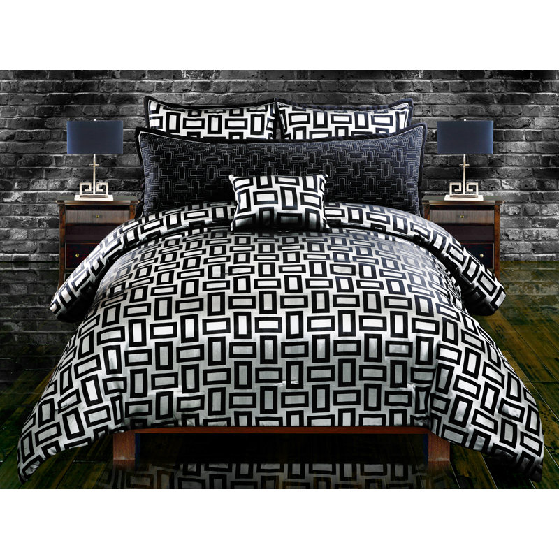 Kacy King Black and Silver Geometric Comforter Set