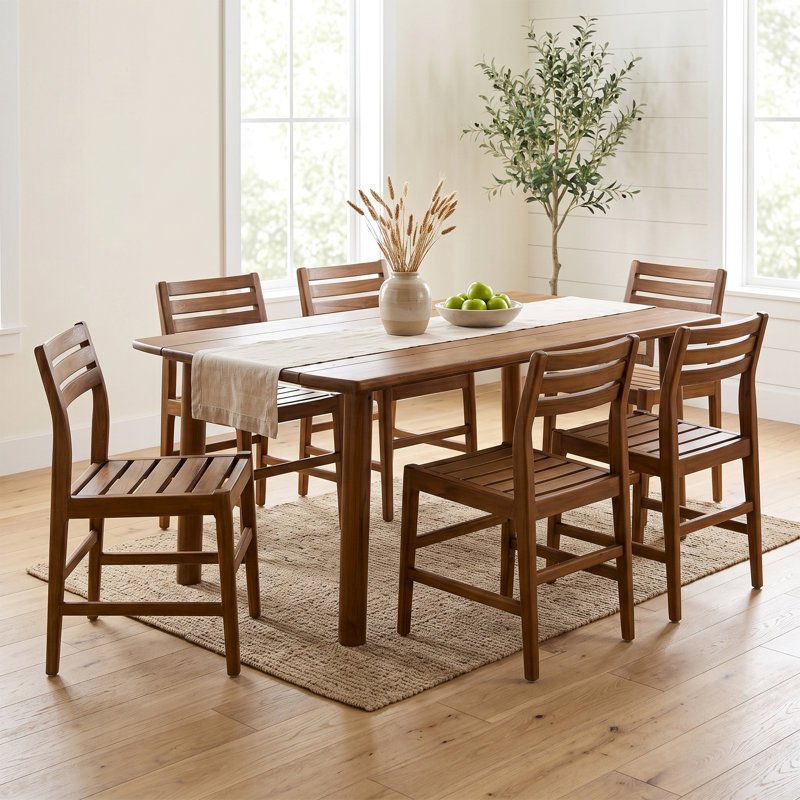 Ensemble de 2 chaises de salle à manger d'intérieur / extérieur en teck brun avec siège et dossier à lattes Blas, Teck brun