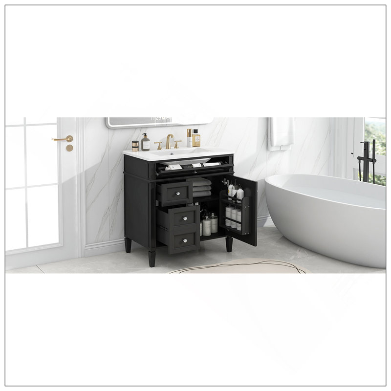 Meuble-lavabo moderne 30 po avec lavabo supérieur, meuble-lavabo moderne avec 2 tiroirs et un tiroir basculant, meuble-lavabo simple