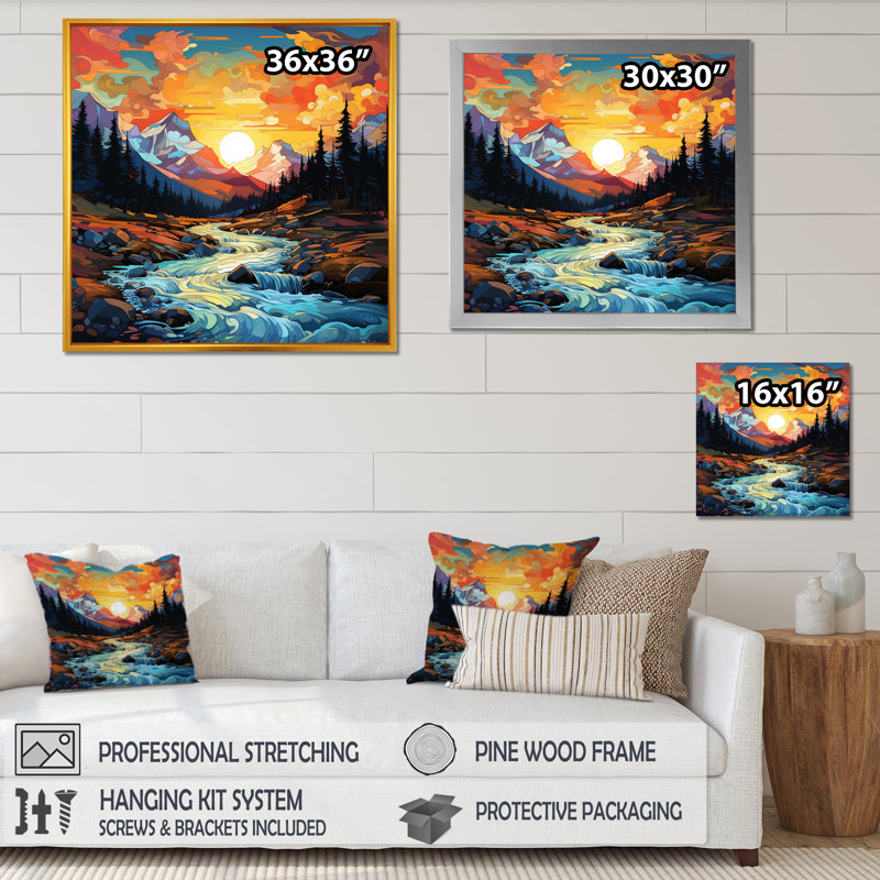 «Sunset Colorful River Mountains Horizon II», art mural fruits, Toile tendue, H 30 po x l 30 po x P 1,5 po