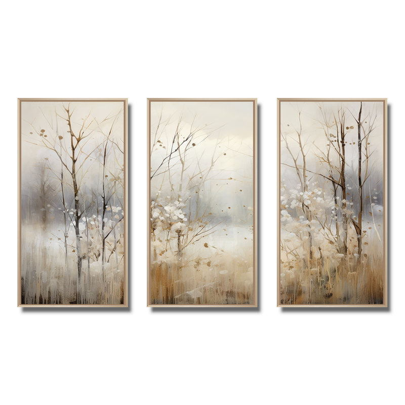 «Winter Meadow View Calmness II», art mural prairie, Cadre flottant érable, H 32 po x l 48 po x P 1 po