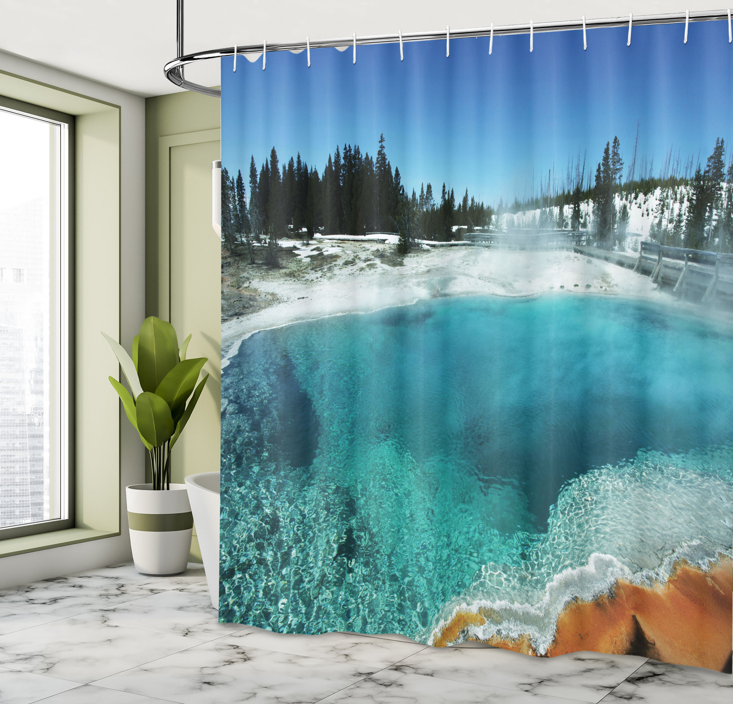 Dakota Fields Yellowstone Shower Curtain Snowy Forest Pool Turquoise