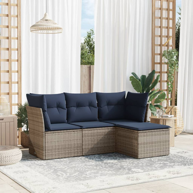 Ensemble de canapé de patio avec coussins 4 pièces Ebern Designs, Gris, Marine