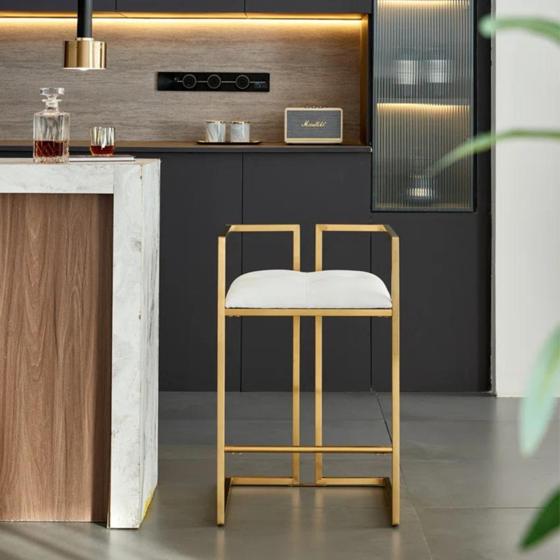 Ive Upholstered Counter Stool with Metal Frame, White/Gold