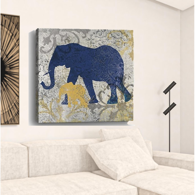 Éléphant exotique bleu et doré, impression sans cadre
