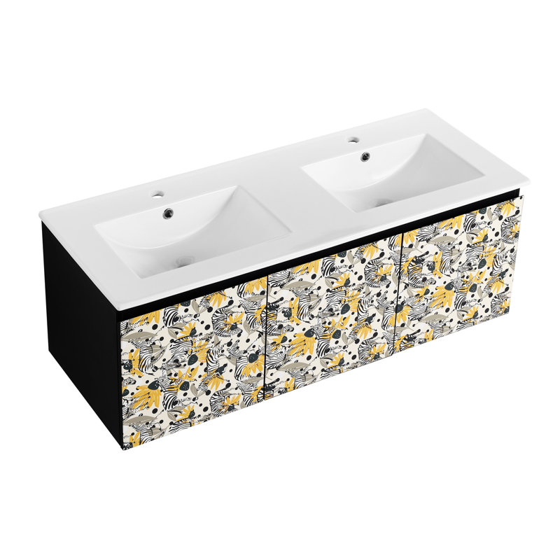 Meuble-lavabo mural flottant de 48 po avec porte à fermeture douce Pietrix, ensemble KD