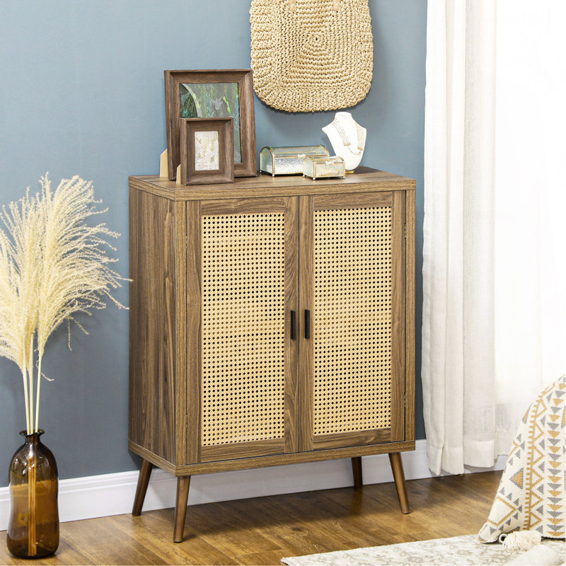 Buffet avec portes en rotin, brun