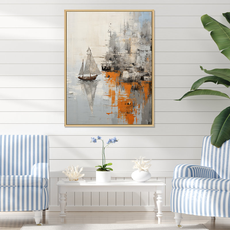 Minimalisme bord de mer Perception II - décoration murale bateau, Cadre naturel flottant, H 32 po x l 16 po x P 1 po