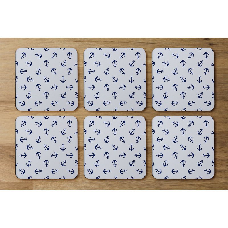 Square 6 Piece Coaster Set, Light Grey/Black