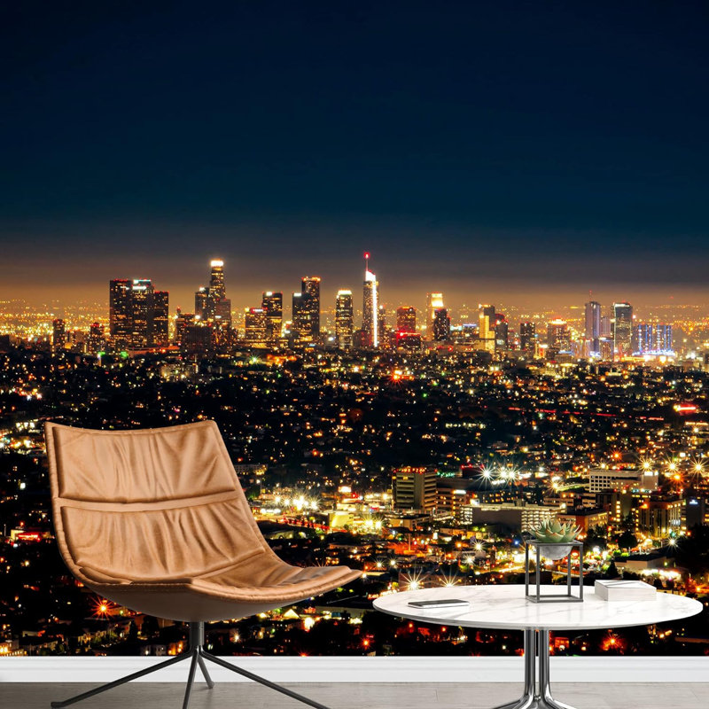 Vue aérienne de néons à Los Angeles, L 66 po x l 96 po