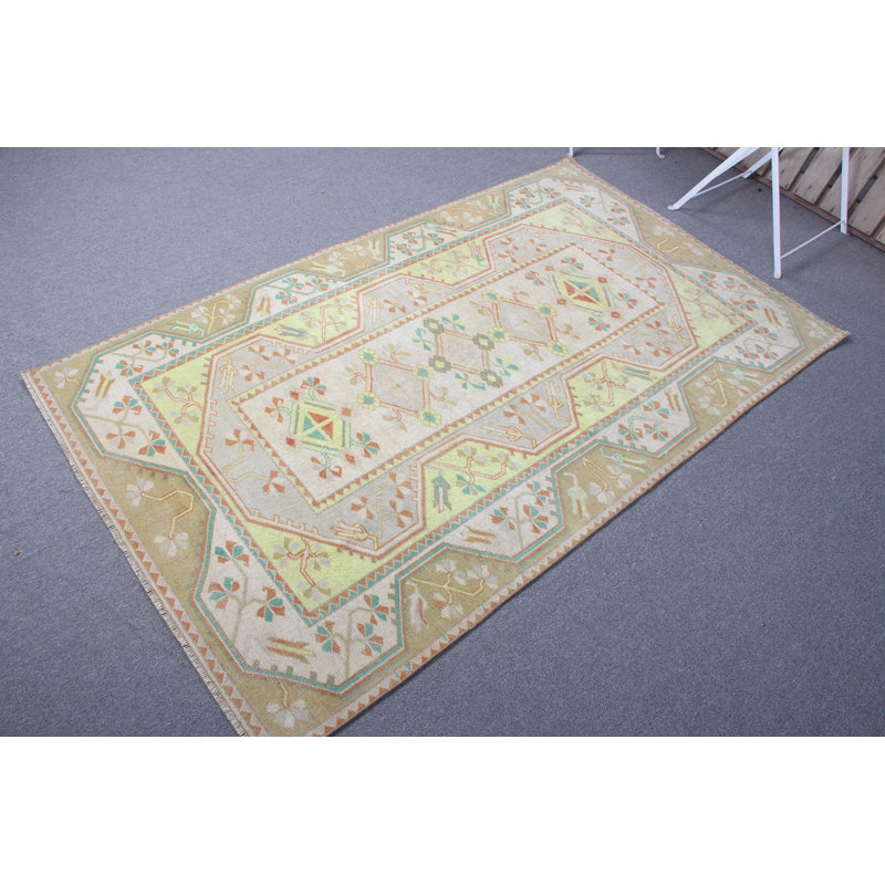 Tapis vert en laine noué à la main Anatolian - Tapis turc vintage pour décoration de salle à manger