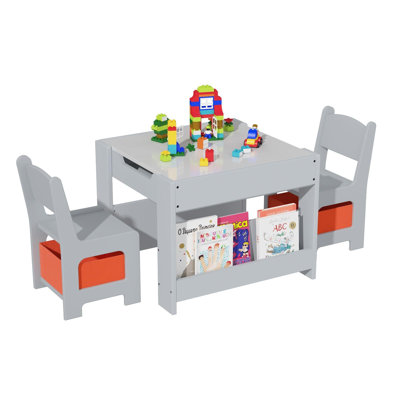 Kids Table And Chair Set, 4 In 1 Wooden Toddlers Activity Table & 2 Chairs