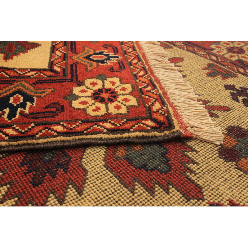 Tapis de couloir unique en laine noué à la main Kargahi des années 2010 de 2 pi 10 po x 9 pi 8 po rouge / crème Prodromos