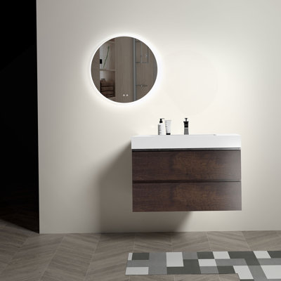 Meuble-lavabo mural flottant avec lavabo et rangement spacieux