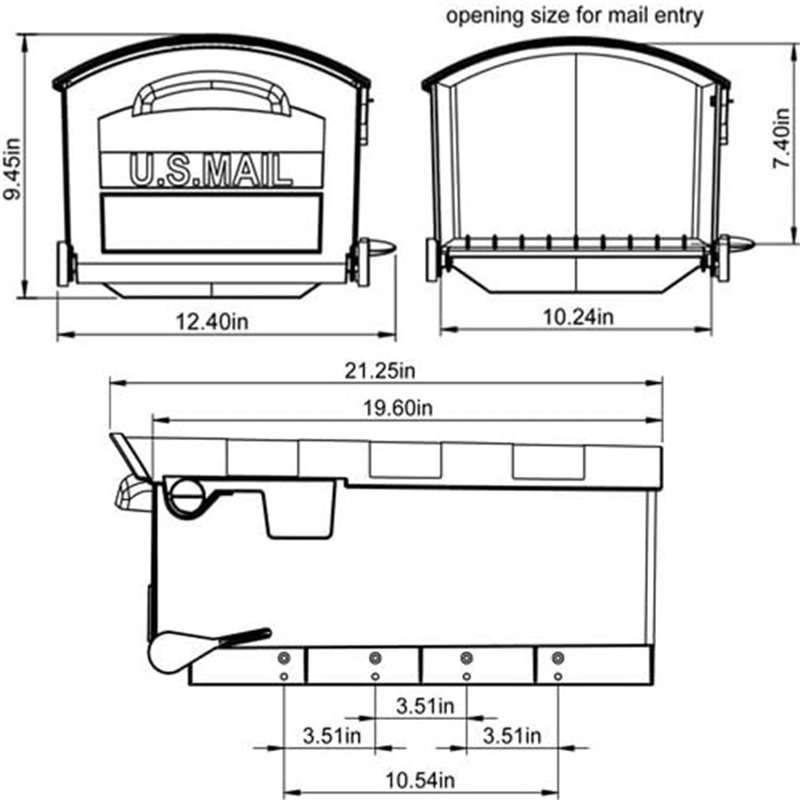 Black Large Capacity Rust-Proof Plastic Post-Mount Mailbox