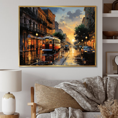 «New Orleans Cityscape Comes Alive At Night I - New Orleans», reproduction sur toile encadrée