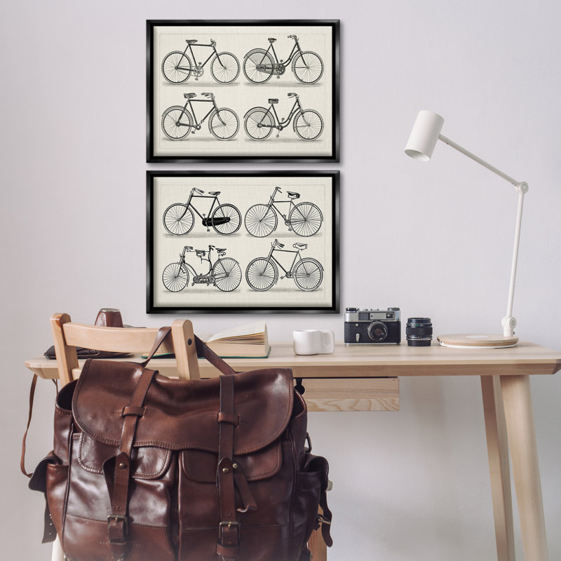  Ensemble de 2 toiles flottantes encadrées Vintage Vélo Styles par Vision Studio, H 17 po x l 25 po