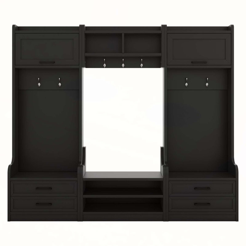 4-in-1 Detachable Hall Tree with Storage, 7 Hooks, and Shoe Bench, Perfect for Entryway Organization and Elegance, Black