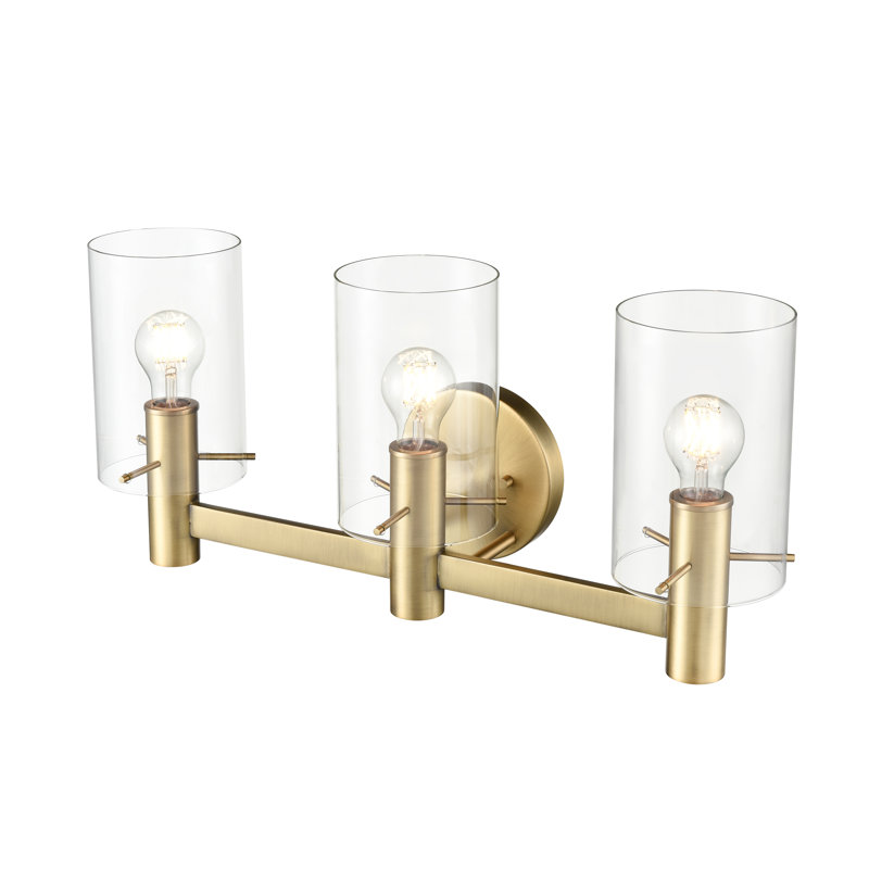 Meuble-lavabo 3 lumières Breakwater Bay Ahmaud avec abat-jour en verre transparent, Laiton rétro