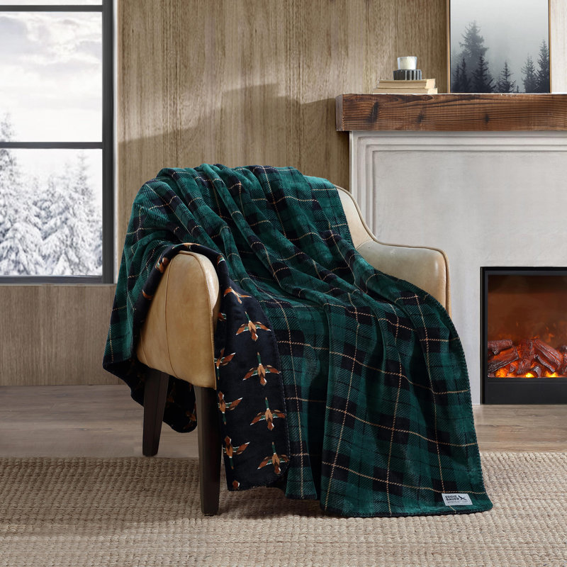 Eddie Bauer Capitol Hill Reversible Green Ultra Soft Plush Throw Blanket