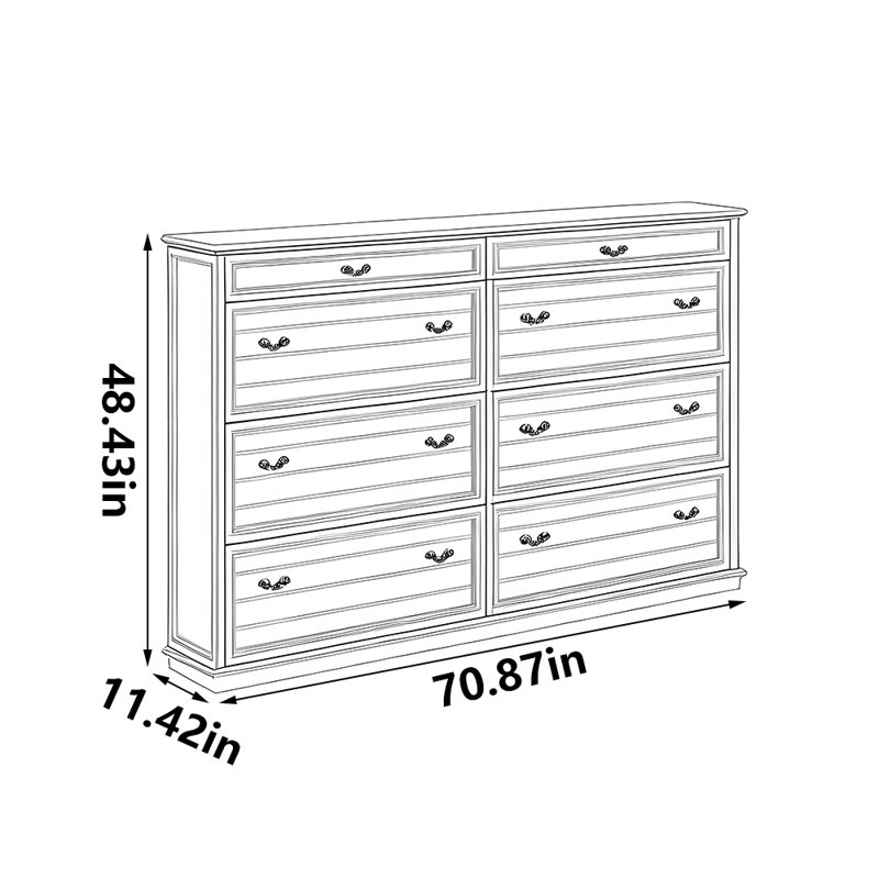 Classic black popular storage shoe cabinet, 48.43" H x 70.87" W x 11.42" D