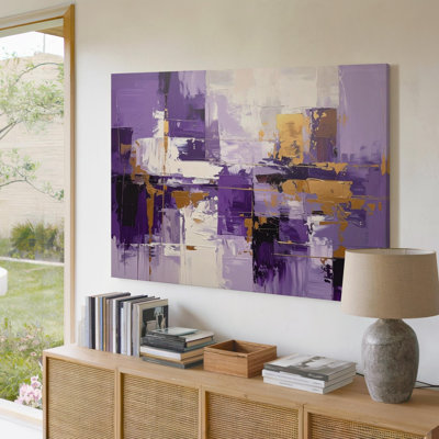 Wall Art Violet Rhythm Abstract Canvasvibrant Purple And Ochre Brushstroke Art Canvas Ready To Hang Gallery Wrapped Home Decor Modern Design
