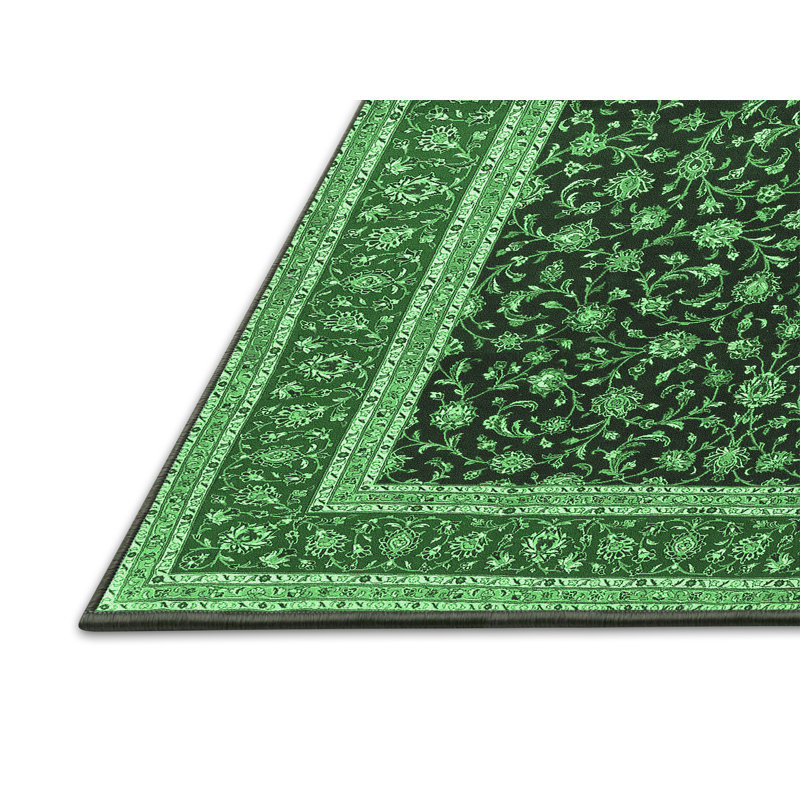Tapis vert / gris en laine et polyester tissé à la machine Karla-Louise, Rectangle 3 pi x 5 pi
