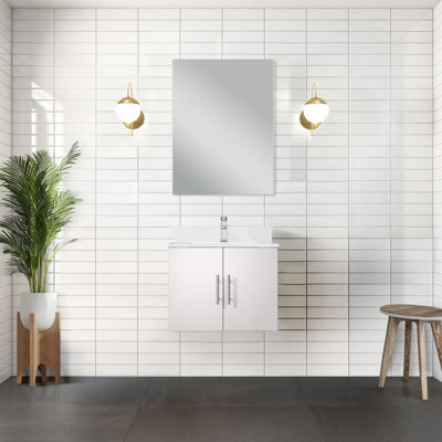 White Bath Vanity With Scratch- Quartz Countertop & Mirror - 24In W X 22In D 24" 22" And Spacious Storage