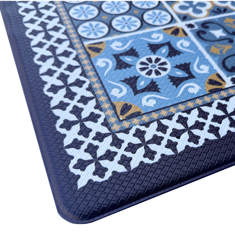 Tapis de cuisine antidérapant et antidérapant bleu marine - 18 po x 30 po, Motif géométrique ‑ bleu marine