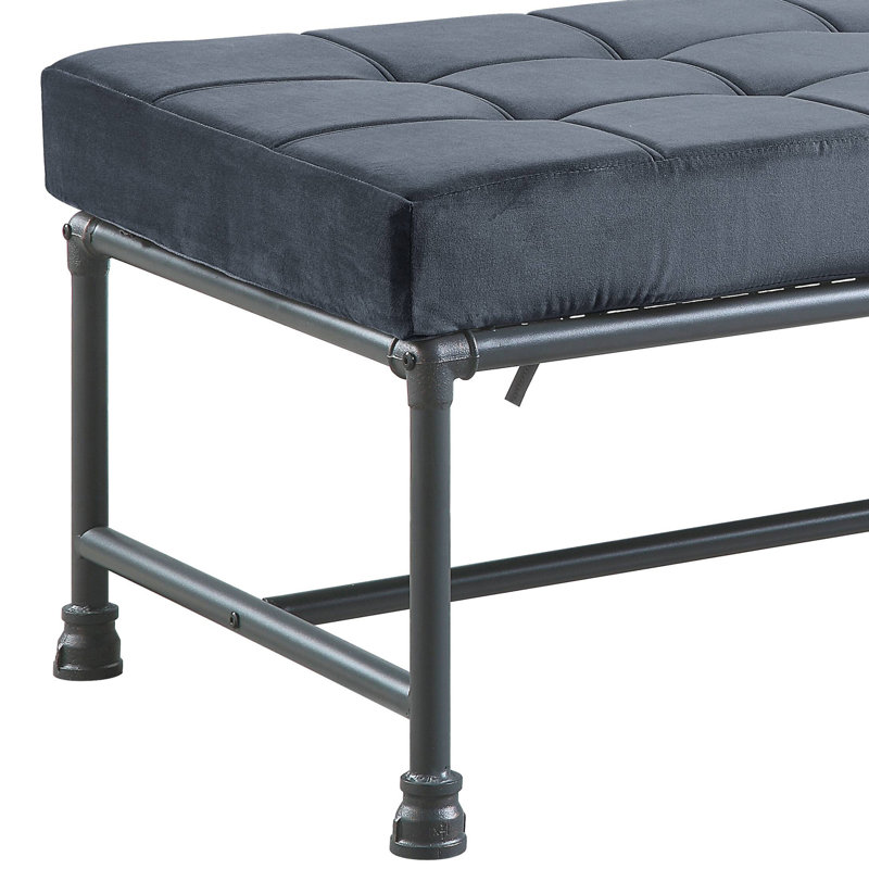 Gray Velvet Bench Featuring Sandy Finish, Kd Memory Foam Filled With Dater Pipe Style Metal Structure, 13" From Floor, 300Lbs Support Capacity, 24" Product Depth Size, 48" Width 18" Height Size