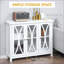 Buffet buffet blanc avec 3 portes en verre trempé | Tablettes réglables | Matériau en panneau de fibres à densité moyenne