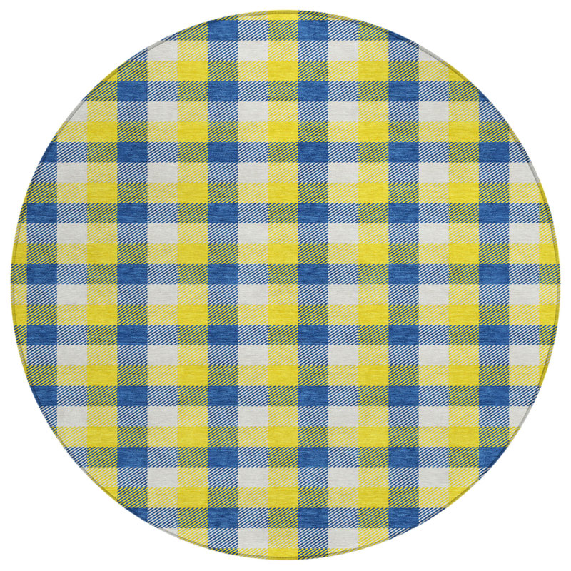 Tapis intérieur lavable rond 8 po jaune et bleu