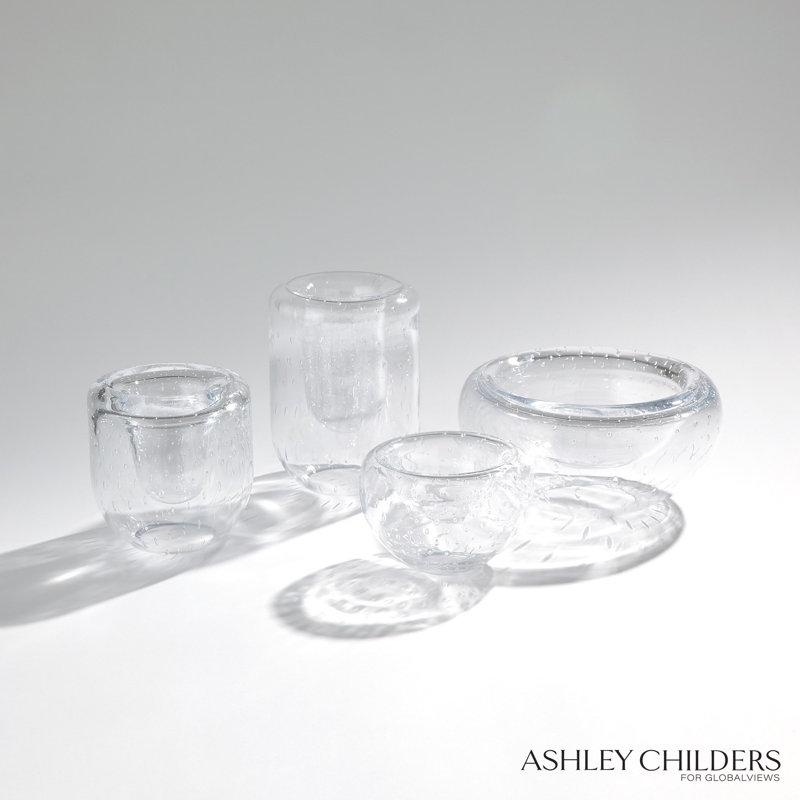 Double Take Vase-Clear Seeded-Tall, 8" H x 5.75" W x 5.75" D
