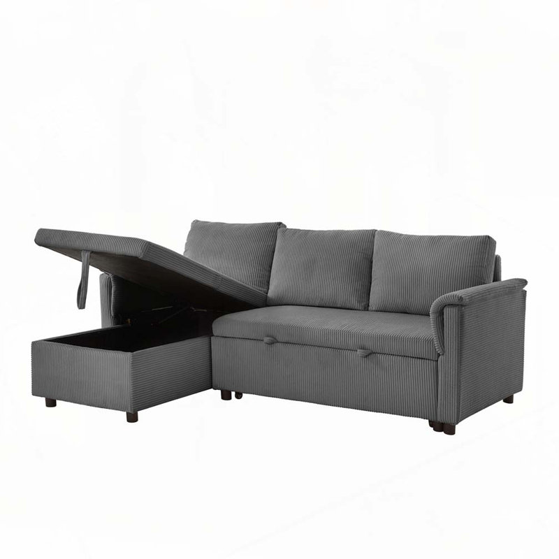 Canapé-lit modulaire rembourré 77,25 po Corduroy, Gris