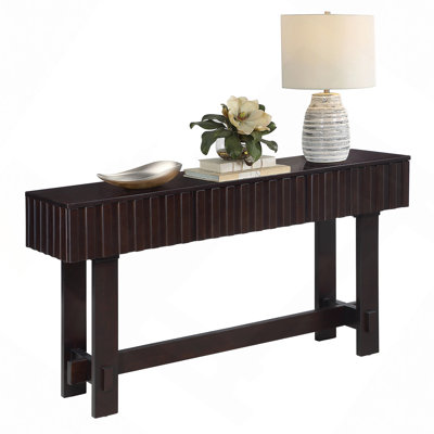Table de canapé de 52 po avec tiroirs de rangement, console cannelée de style Mid-Century avec pieds en bois massif. Table d'entrée pour la télévision dans le salon, vestibule d'entrée