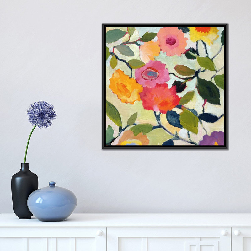 « wild roses » par kim parker, impression sur toile, H 18 po x l 18 po x P 1,5 po, Toile avec cadre noir, Pas de tapis