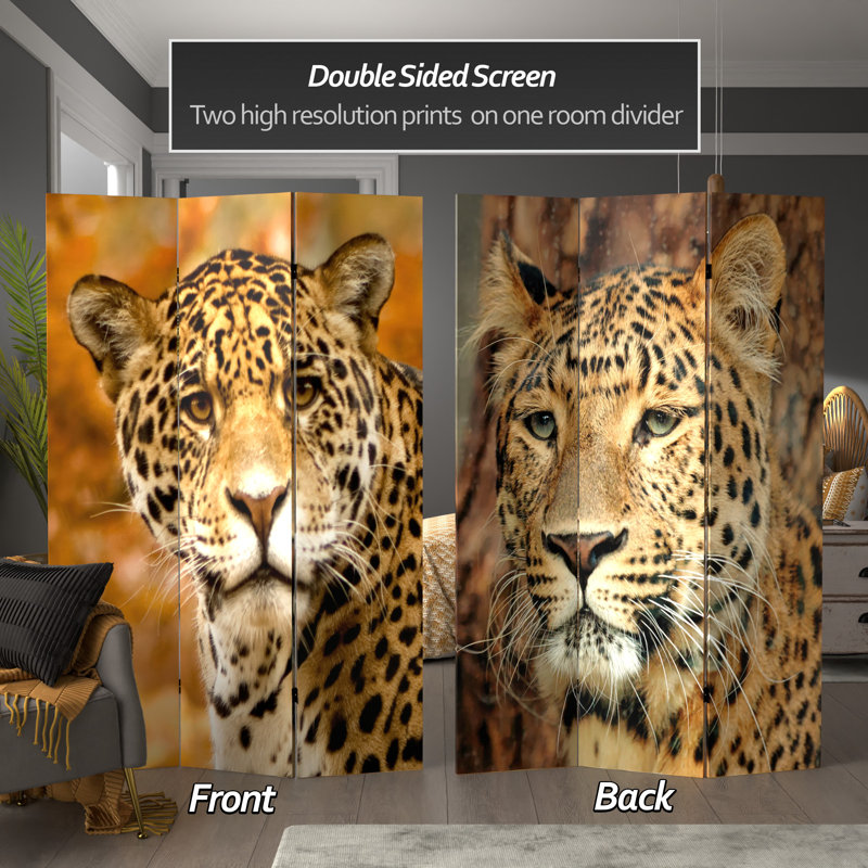 Double Sided Leopard Print Folding Room Divider