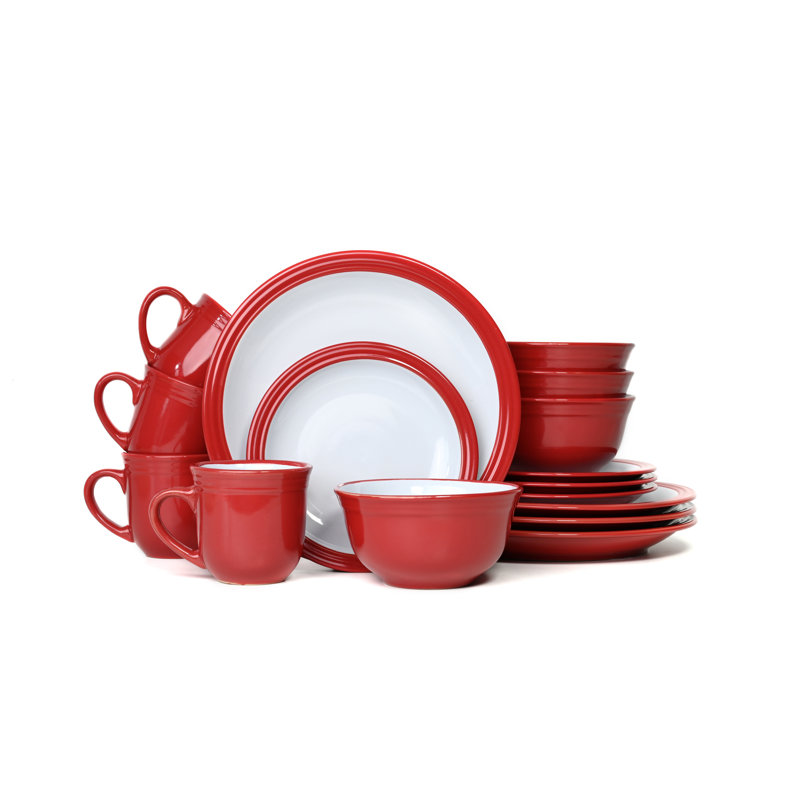 Waterside 16pc Camden Stoneware Dinner Set, Red