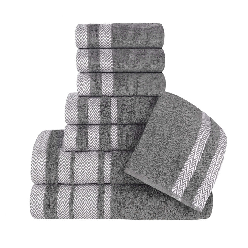 Geona Cotton Solid Dobby Border Plush Soft Absorbent Assorted 8 Piece Bathroom Towel Set, Gray